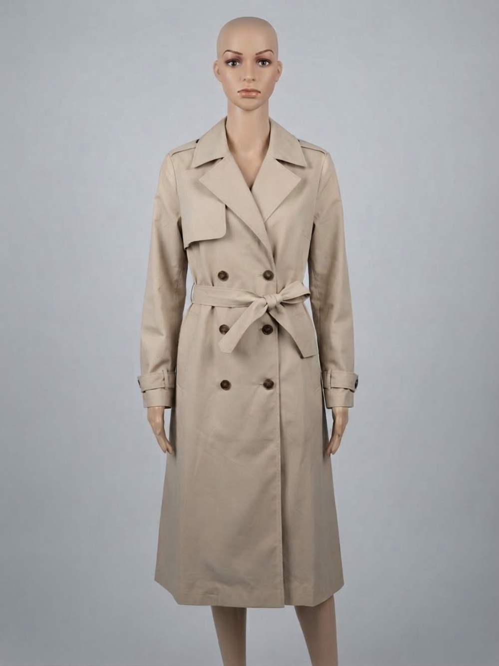 NWT The Drop Beige Belted Long Trench Coat Double Breasted Women's Size Medium
